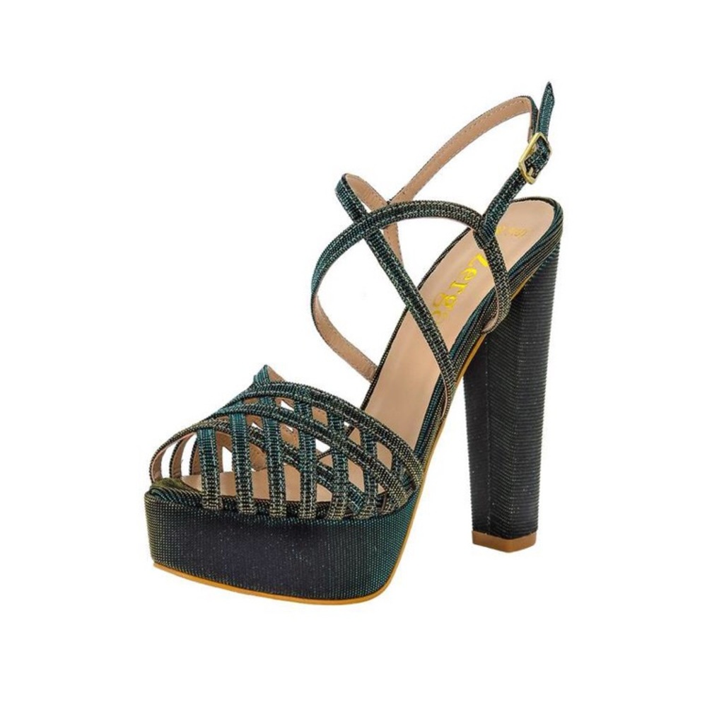 'KERI' Emerald Green Gold Glitter Platform Heels